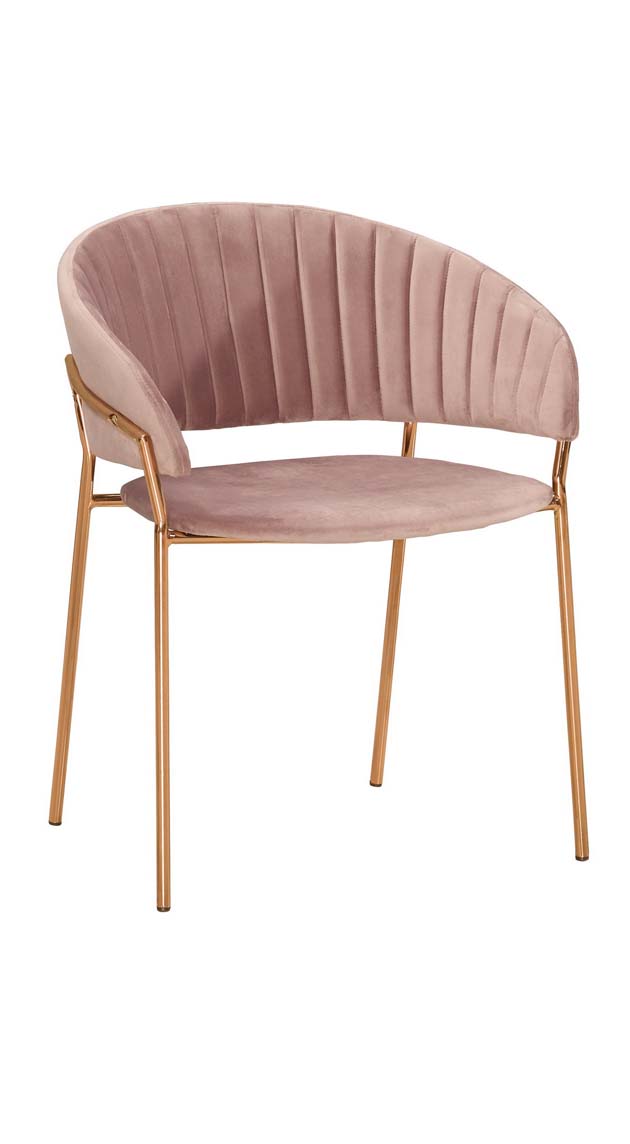 迪爾餐椅-粉色布-五金腳